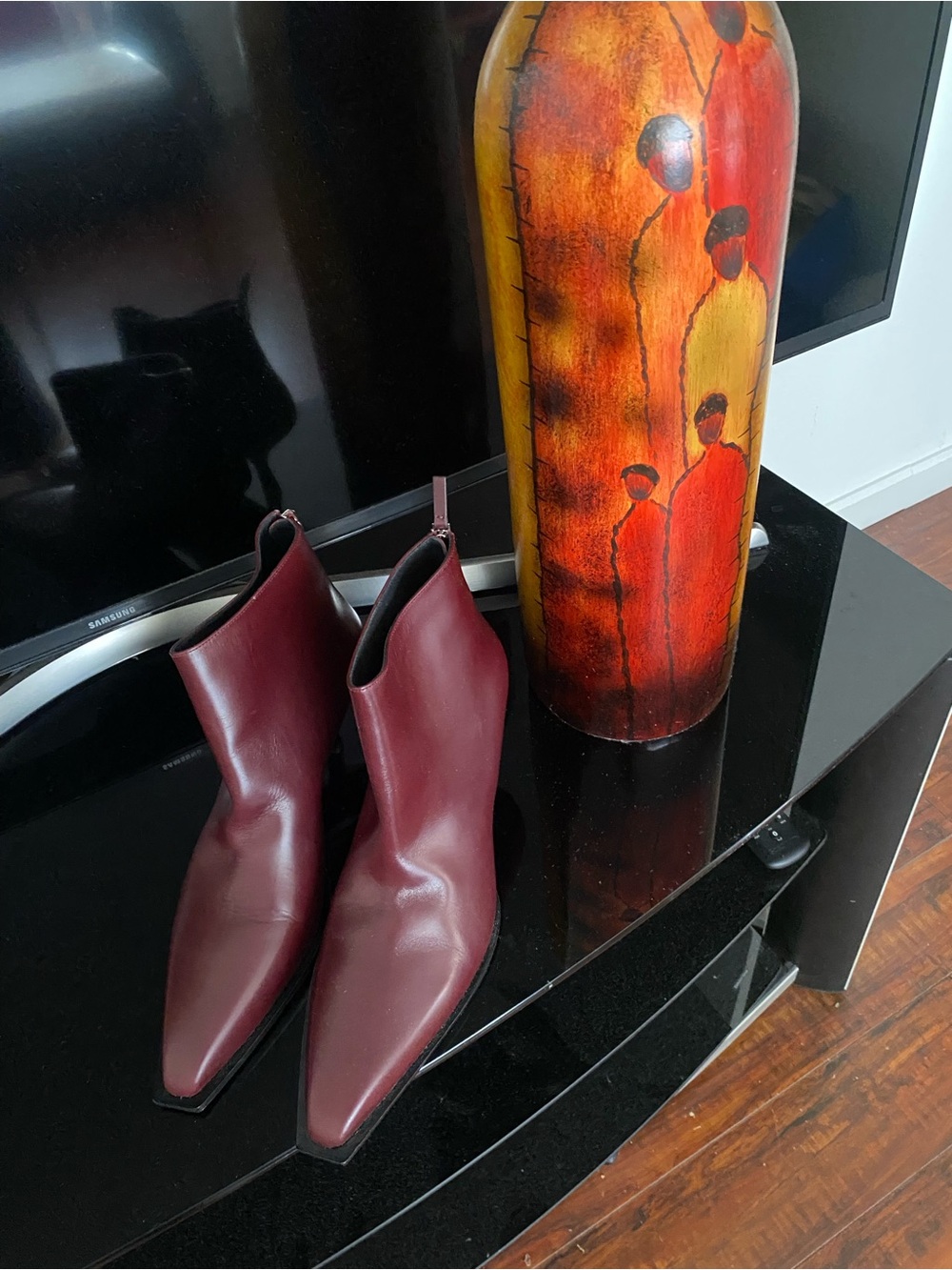 THE ROW burgundy leather ankle boots. Pointed toe. . SIZE 12. $1850 Brand New